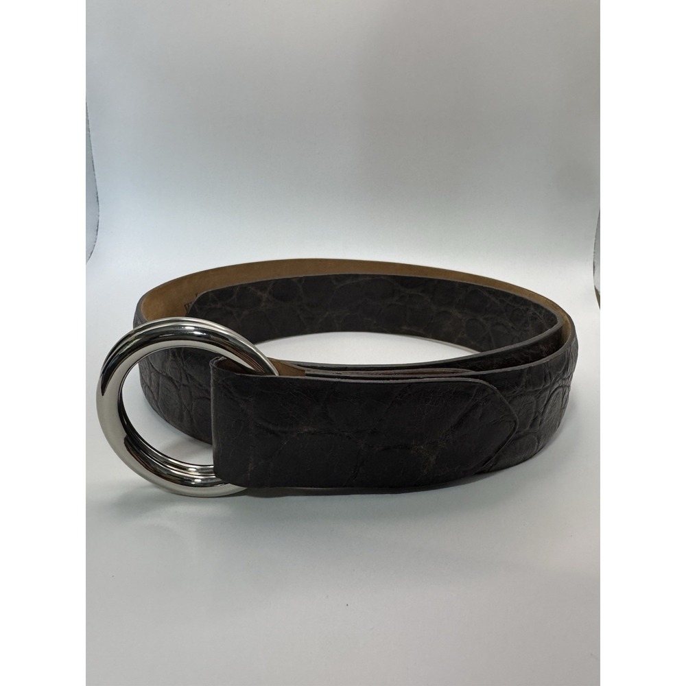 W Kleinberg‎ Brown Embossed Custom Leather Belt Belt Sz 34 NWOT Loop Buckle Lux